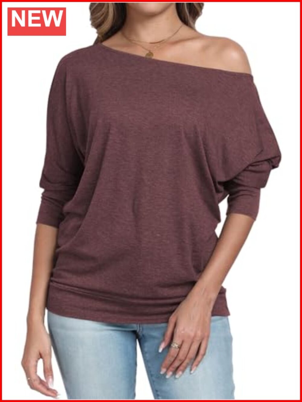 Off Shoulder Tunic Top 3/4 Sleeve Ruched Dolman Dressy Tee
